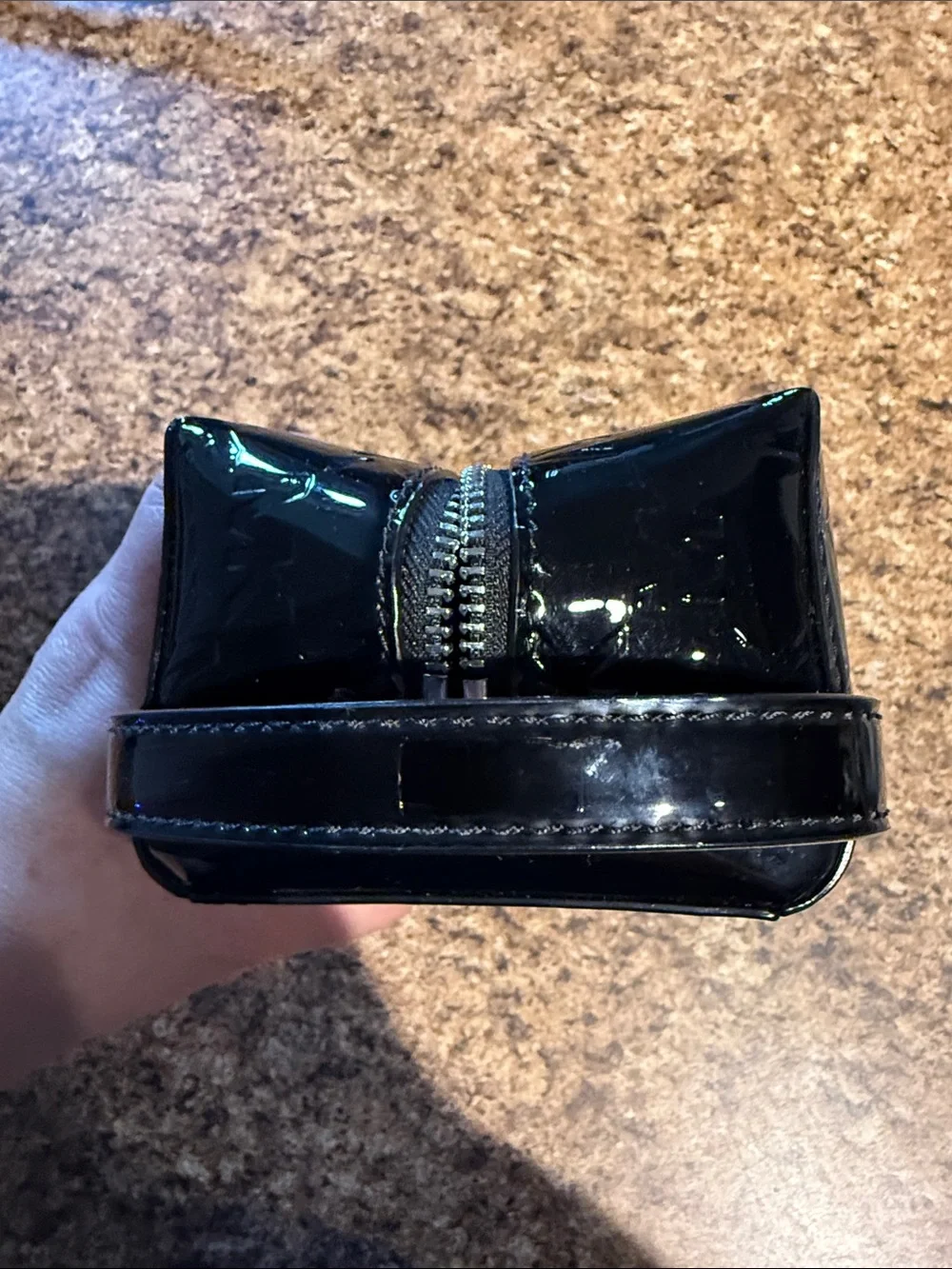 Michael Kors Black Patent Leather Toiletry Bag with MK Logo